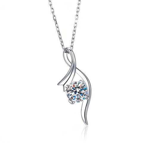 1 Carat Moissanite Diamond Necklace – 925 Sterling Silver Four-Prong Pendant